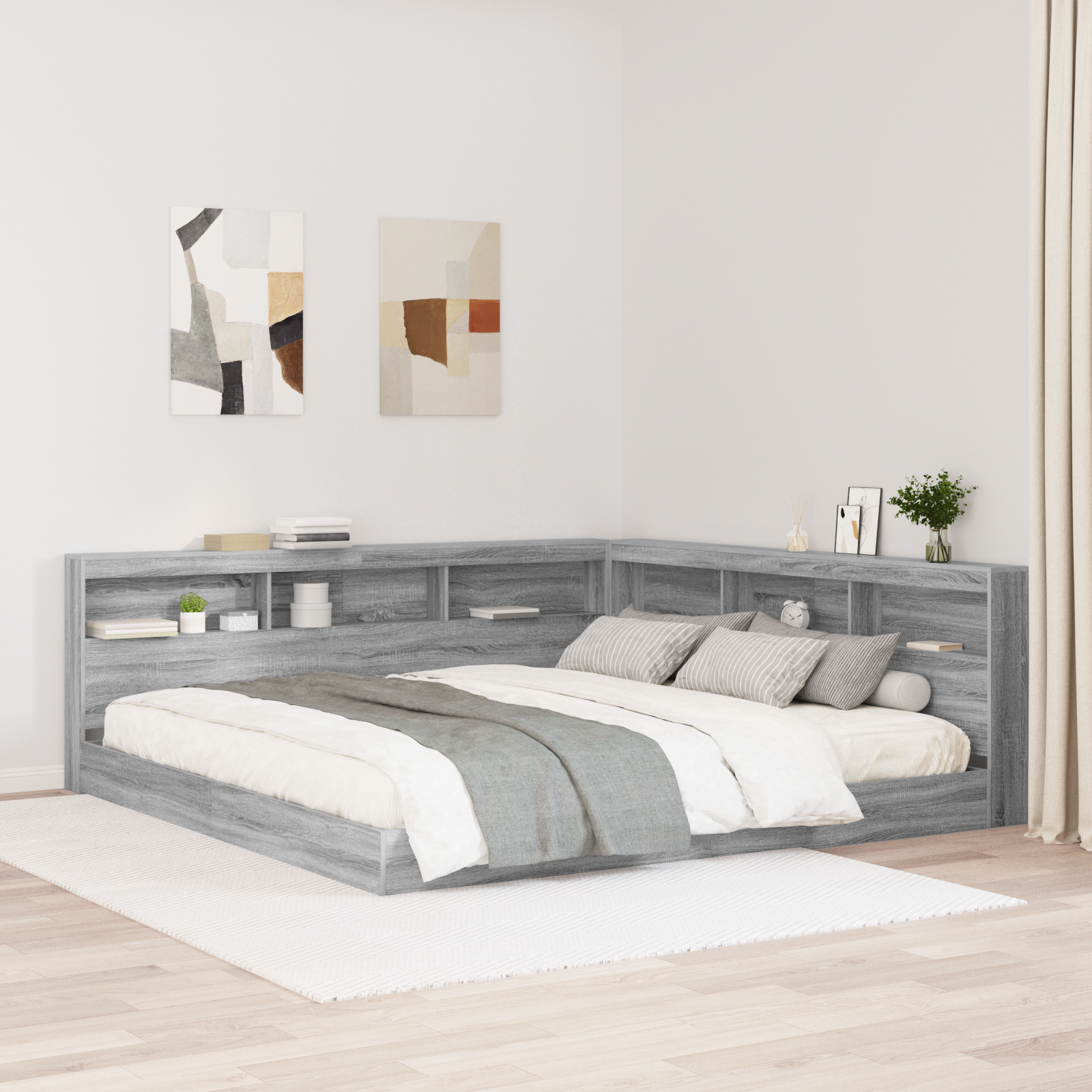 Letto con libreria Grigio Sonoma 180x200 cm in legno ingegnerizzato