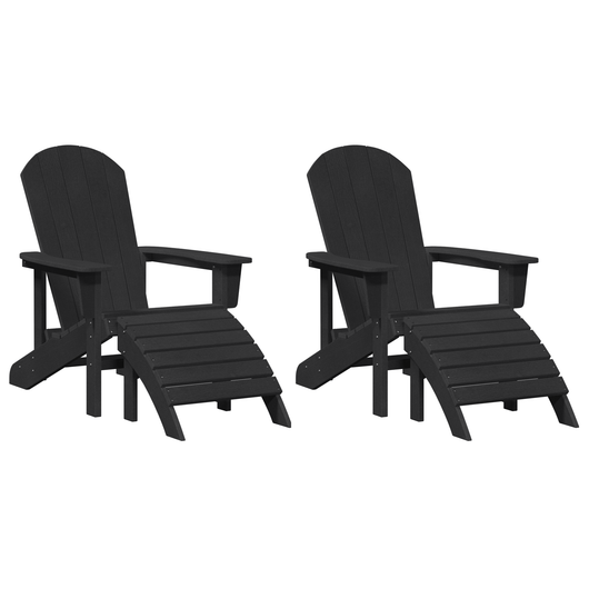Sedie Adirondack  con Poggiapiedi 2 pcs HDPE Nere