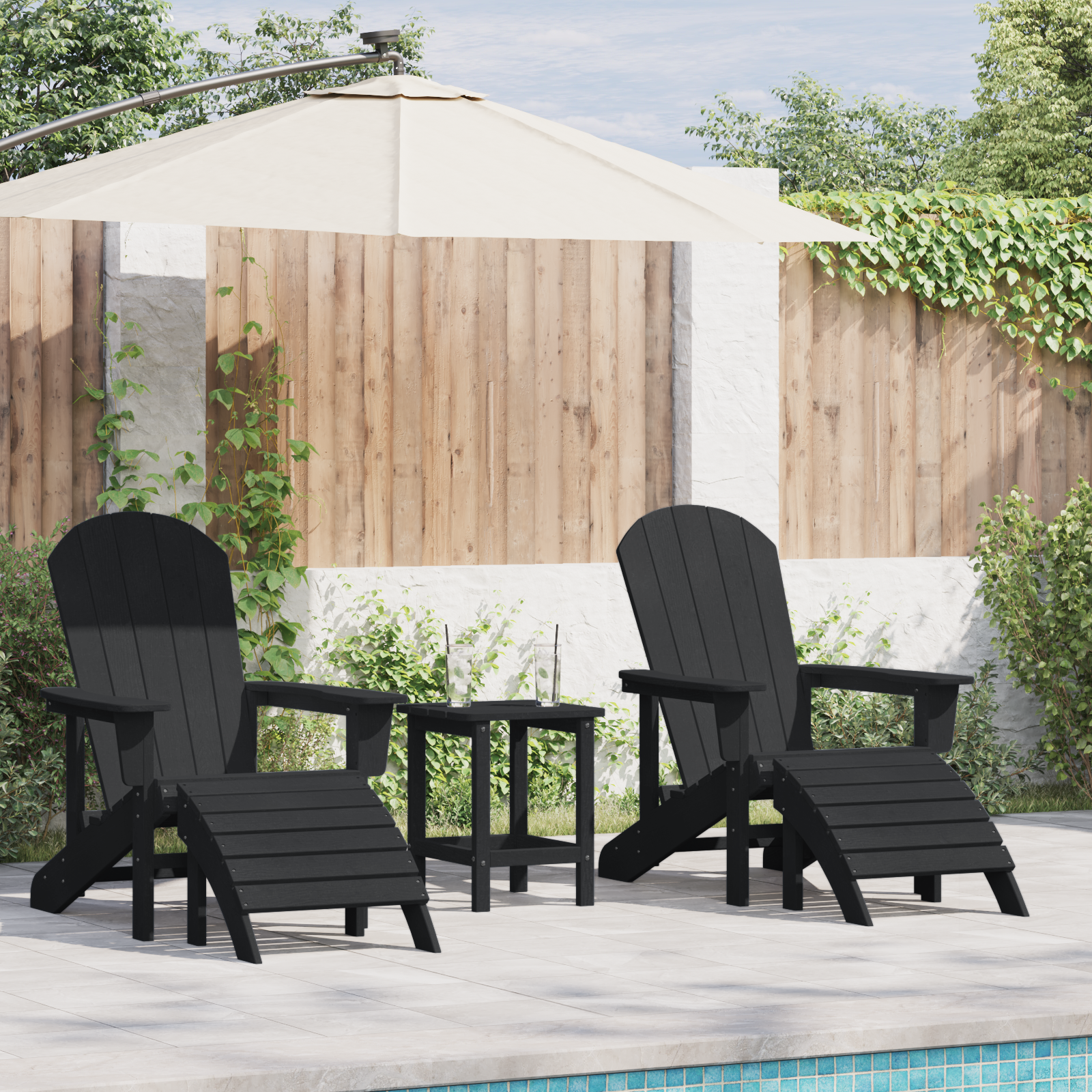 Sedie Adirondack  con Poggiapiedi 2 pcs HDPE Nere