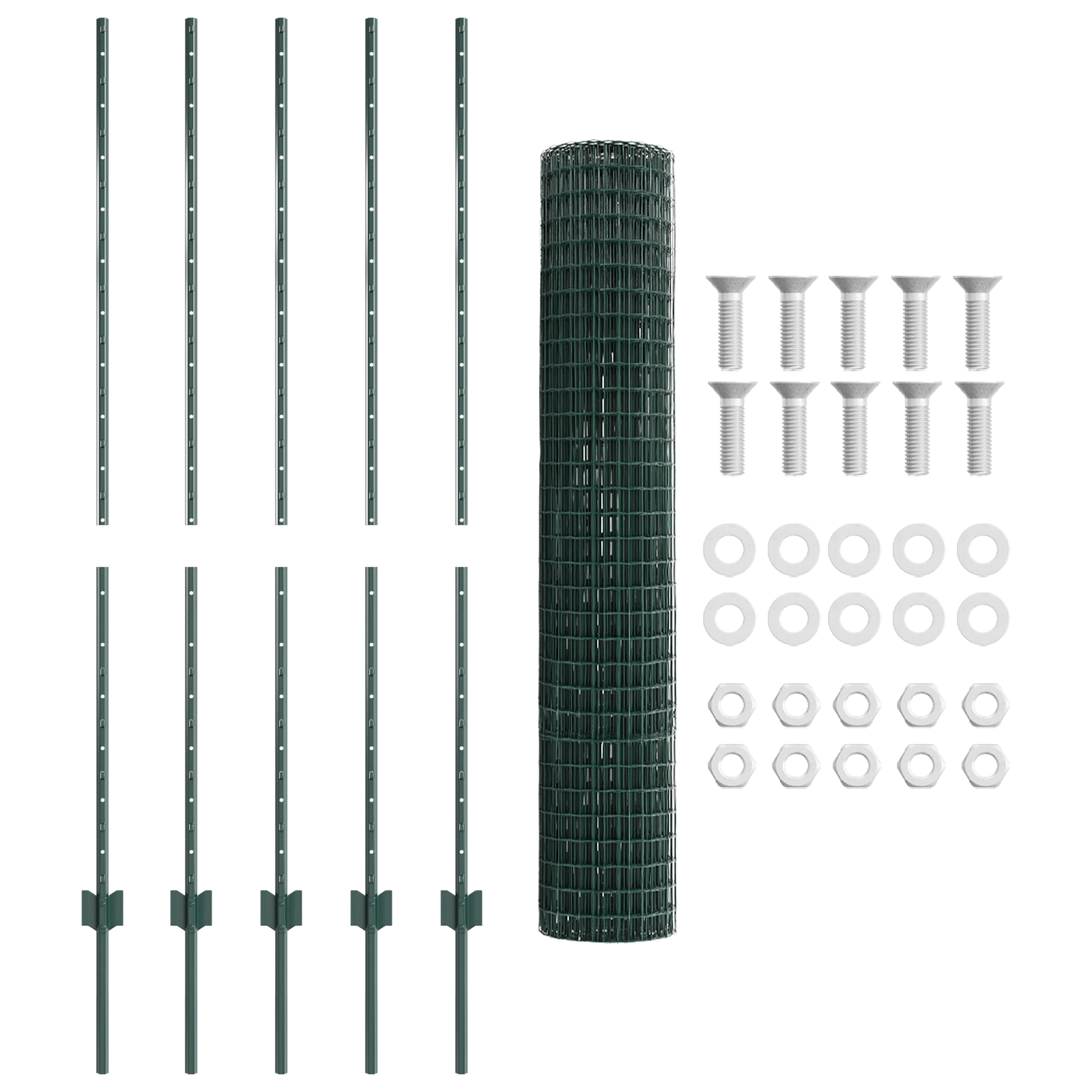 Recinzione Euro con 5 Pali U Verde 1.4x10 m Acciaio