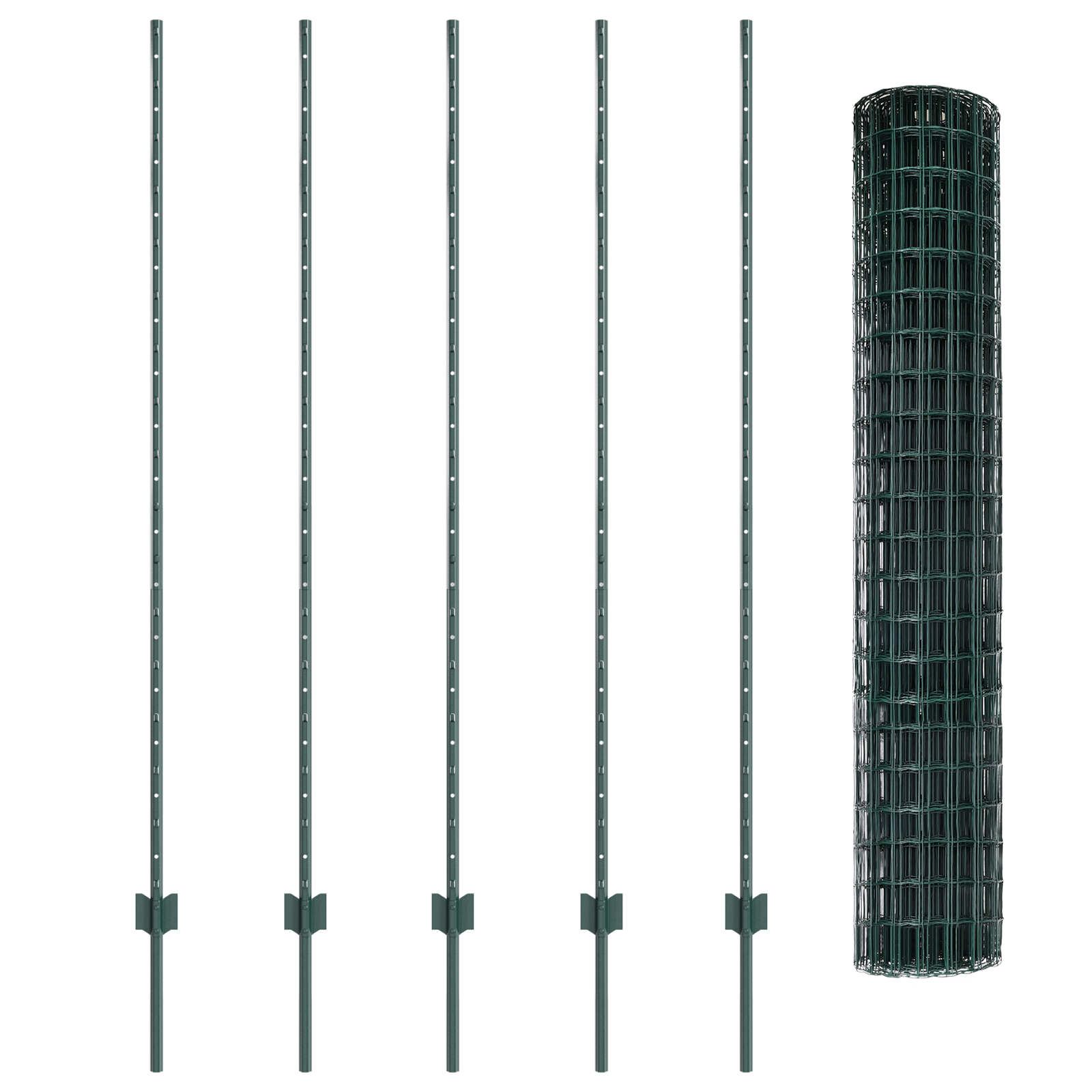 Recinzione Euro con 5 Pali a U Verde 1.5x10 m Acciaio