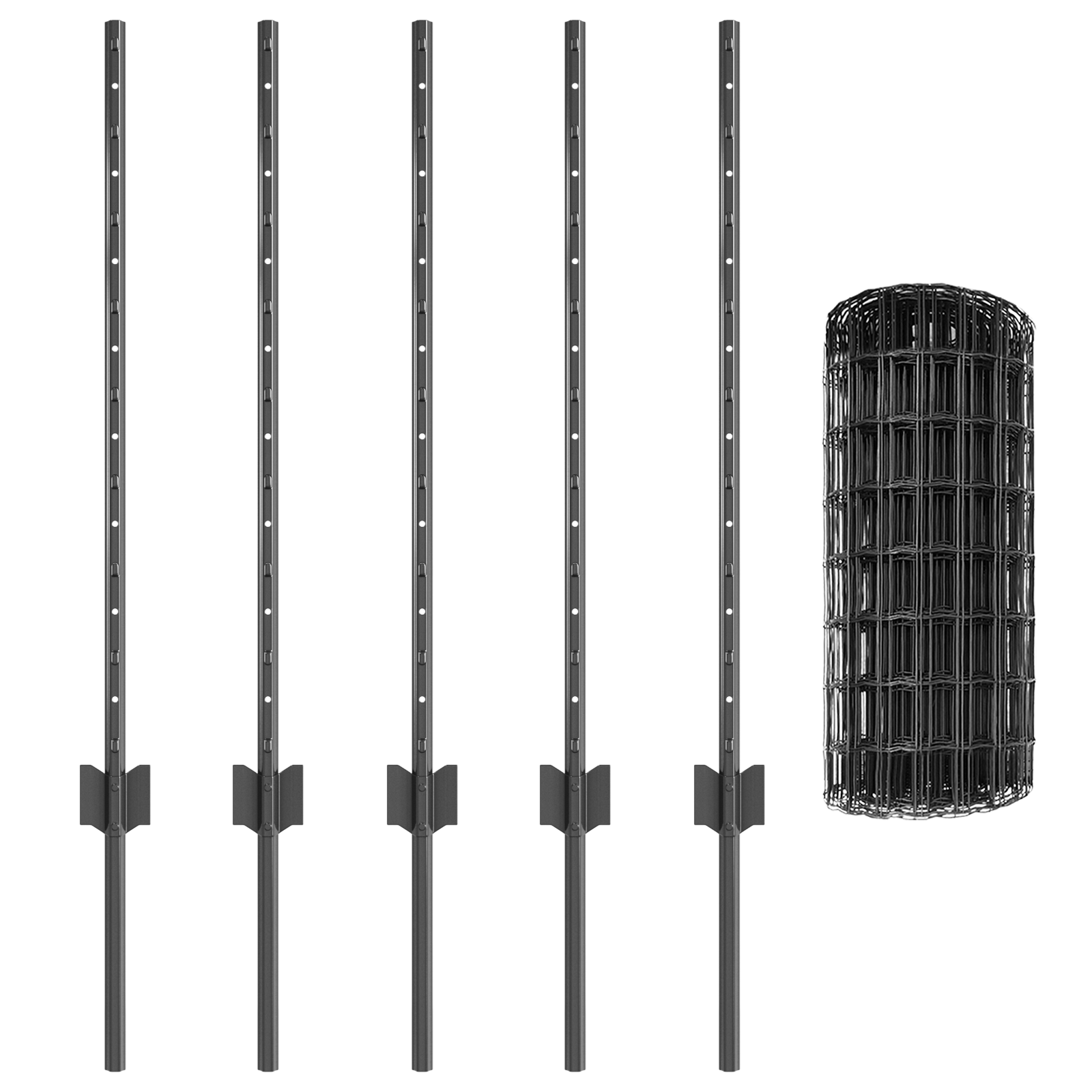 Recinzione Euro con 5 Supporti U Grigi 0.8x10 m Acciaio