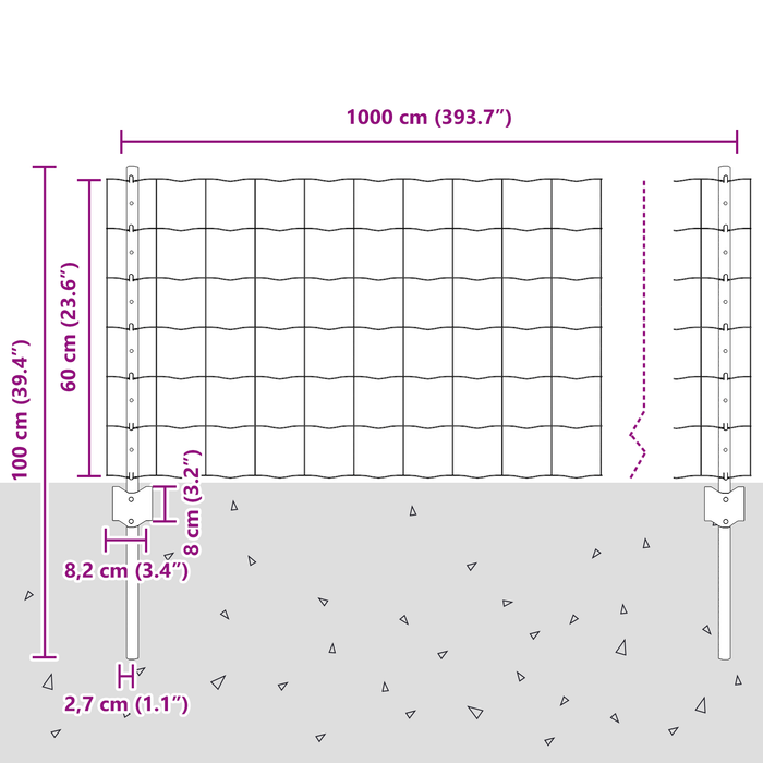 Recinzione Euro con 5 Poste U Grigia 0,6x10 m Acciaio