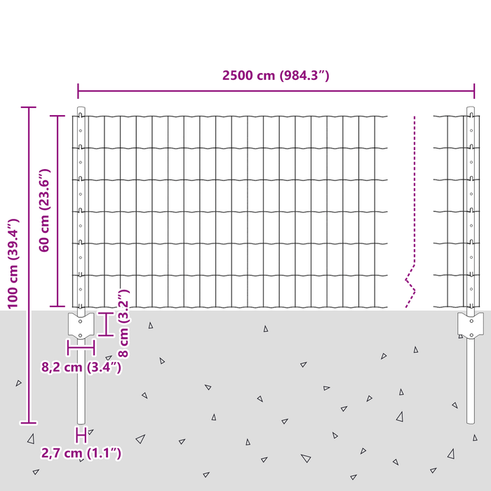 Euro Fence con 11 Pali Grigi 0,6x25 m Acciaio
