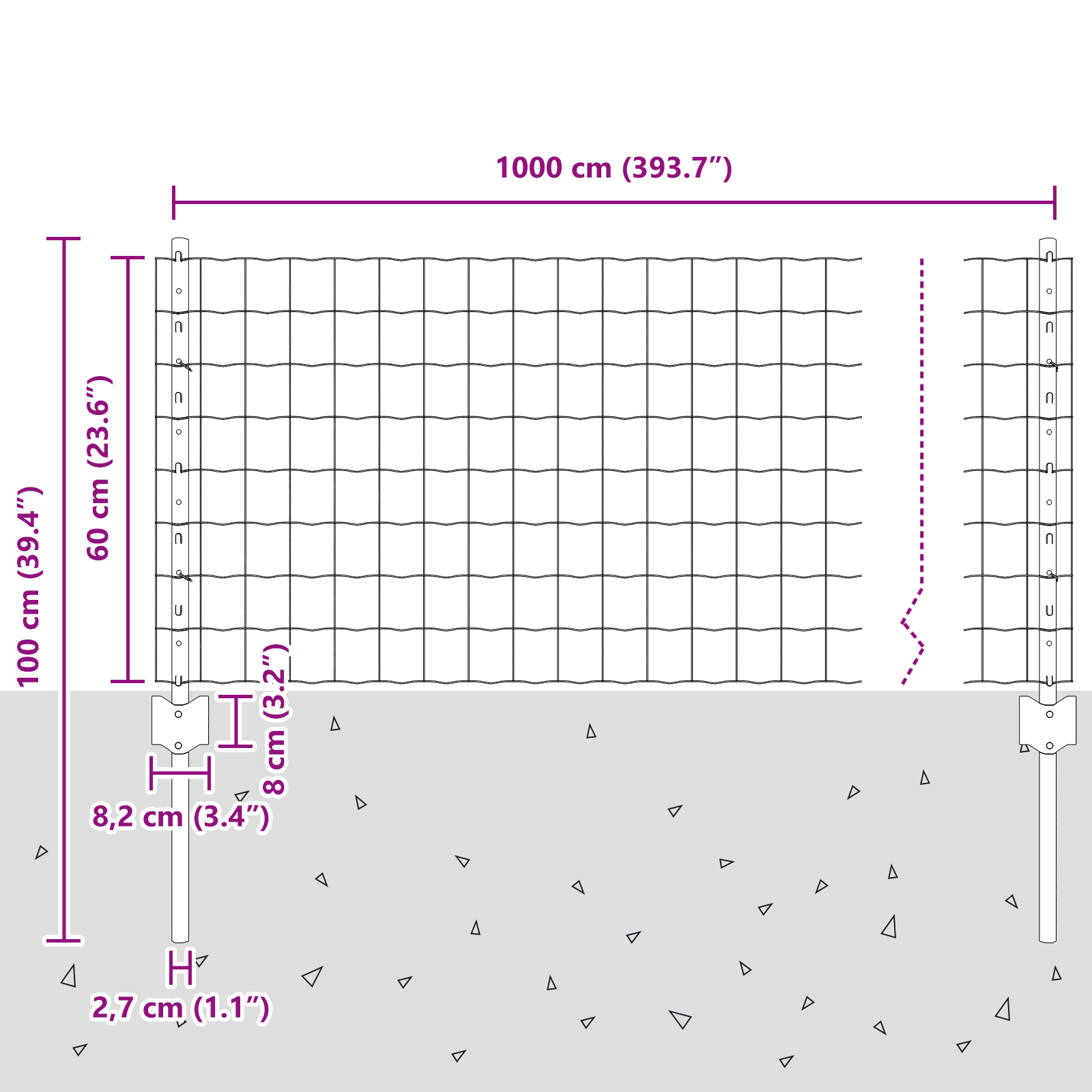 Recinzione Euro con 5 pali U Grigio 0,6x10 m Acciaio