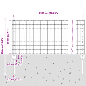 Recinzione Euro con 11 Post Grey 0,6x25 m Acciaio