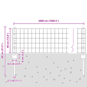 Recinzione Euro con 22 Pali Grigi 0,4x50 m Acciaio