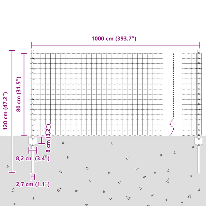 Recinzione Euro con 5 Pali U Silver 0,8x10 m Acciaio
