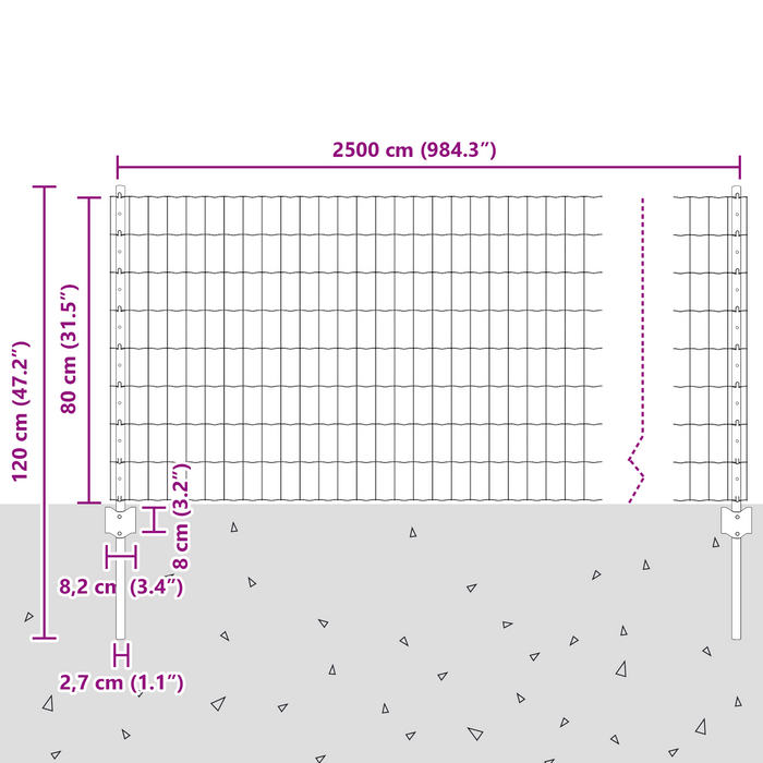 Recinzione euro con 11 pali a U argento 0.8x25 m acciaio
