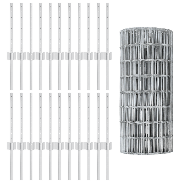 Recinzione Euro con 11 Pali Silver 0,4x50 m Acciaio