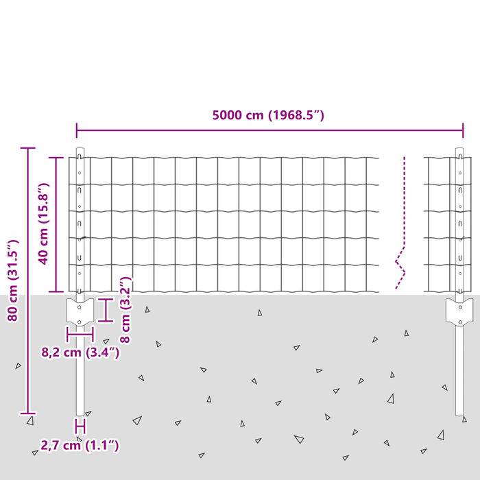 Recinzione Euro con 22 Posti U Argento 0,4x50 m Acciaio