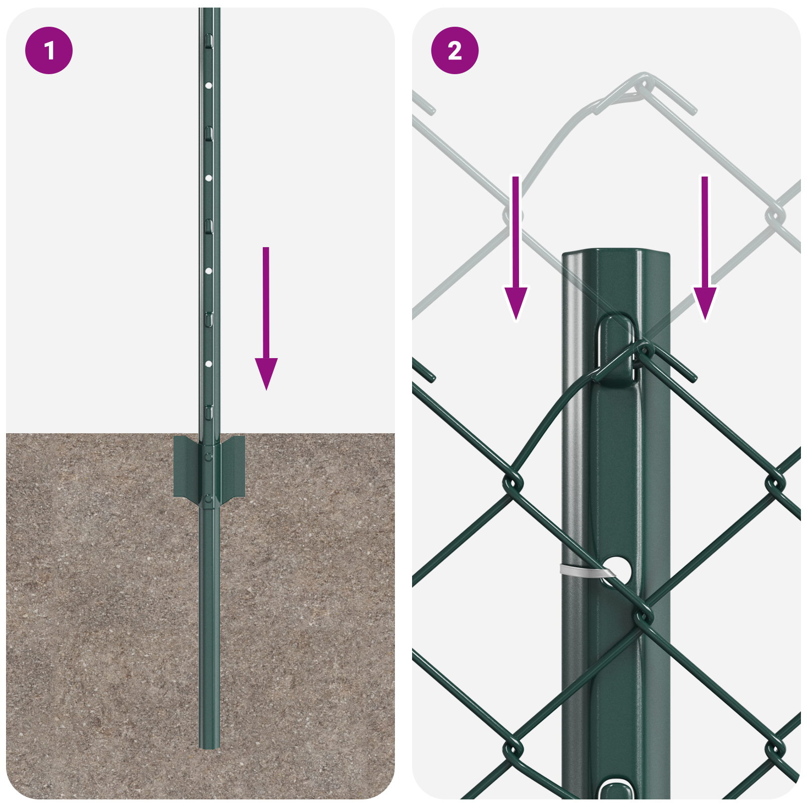 Recinzione a Maglie Metalliche con 10 Pali U Verde 0.6x10 m Acciaio