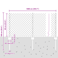 Recinzione a Maglie Metalliche con 10 Pali U Verde 0.6x10 m Acciaio