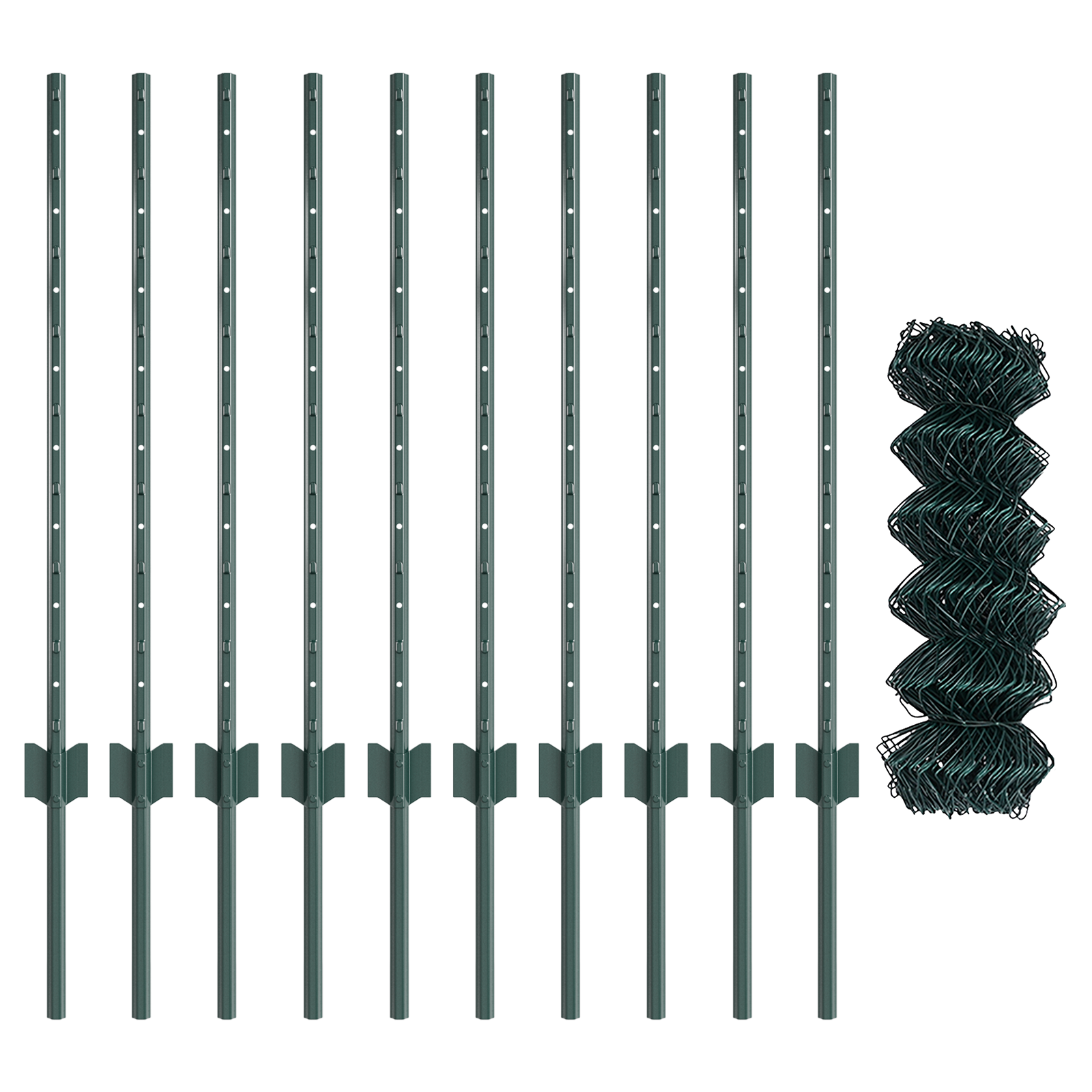 Recinzione a Maglie con 10 U Post Verde 0.8x10 m Acciaio