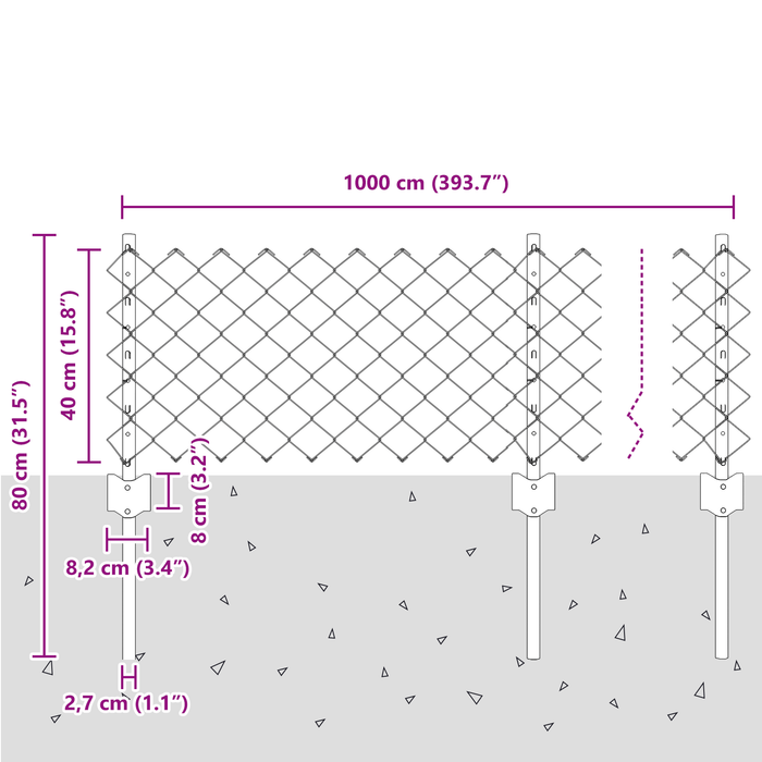 Recinzione in Rete Metallica con 10 Posti Verde 0.4x10 m Acciaio