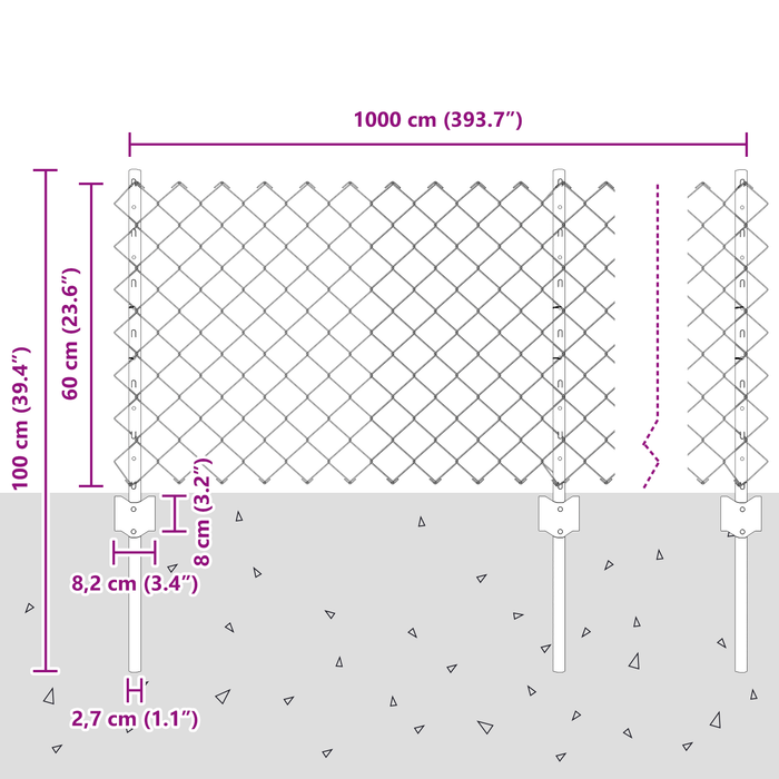 Recinzione a Catena con 10 Post U Verde 0.6x10 m Acciaio