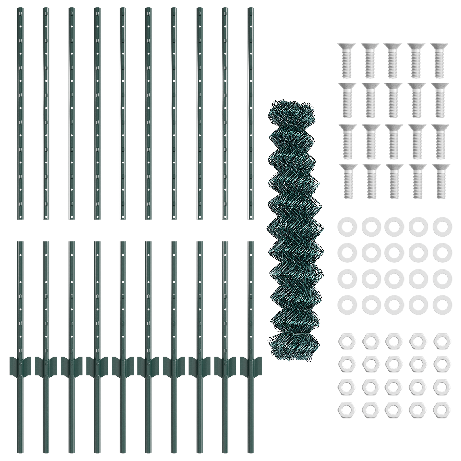 Recinto a Maglie di Catena con 10 Pali U Verde 1x10 m Acciaio