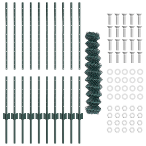 Recinto a Maglie di Catena con 10 Pali U Verde 1x10 m Acciaio