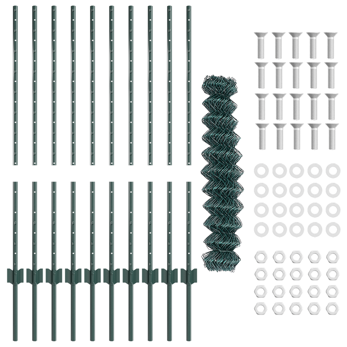 Recinto a Maglie di Catena con 10 Pali U Verde 1x10 m Acciaio