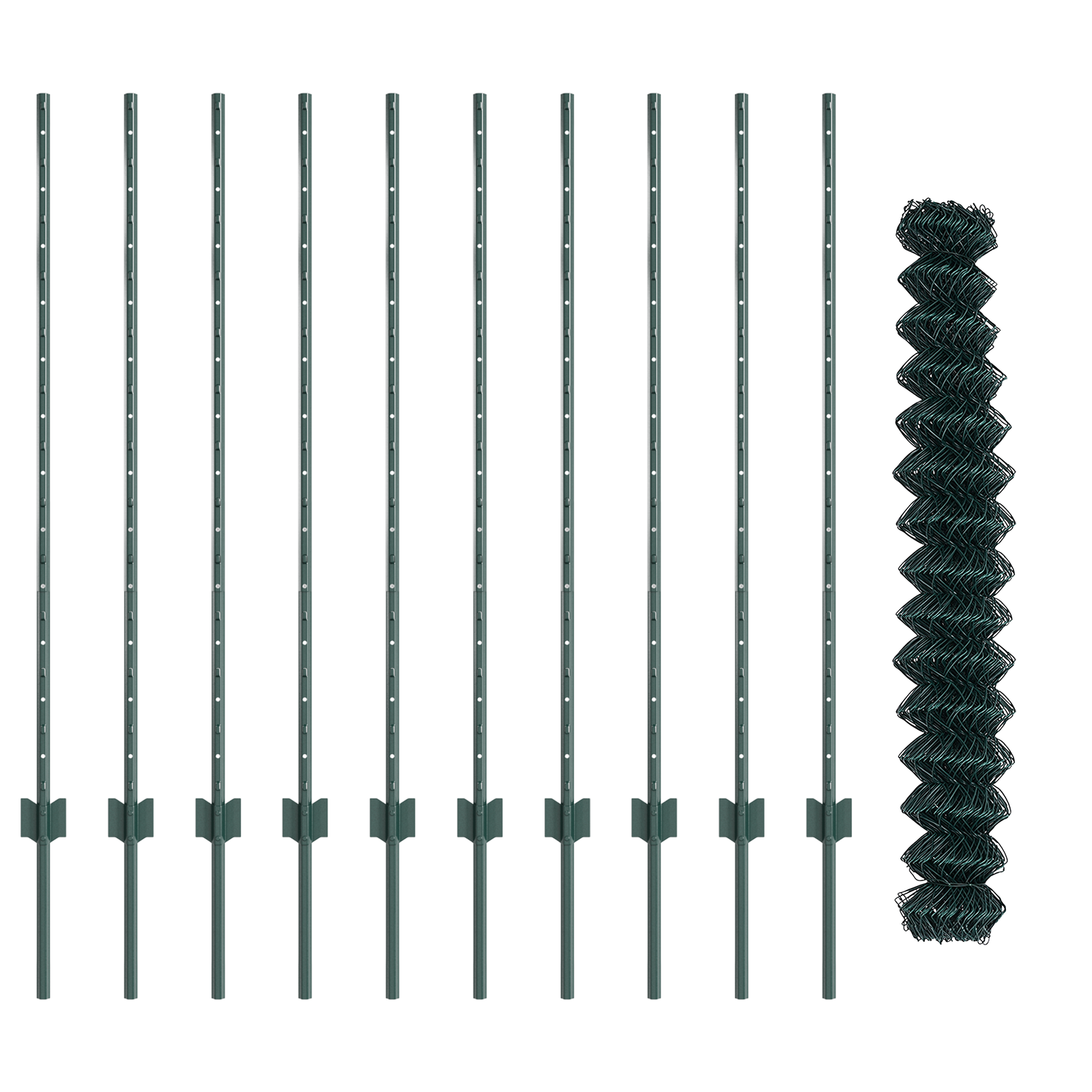 Recinzione a Maglie Metalliche con 10 Post U Verde 1.2x10 m Acciaio