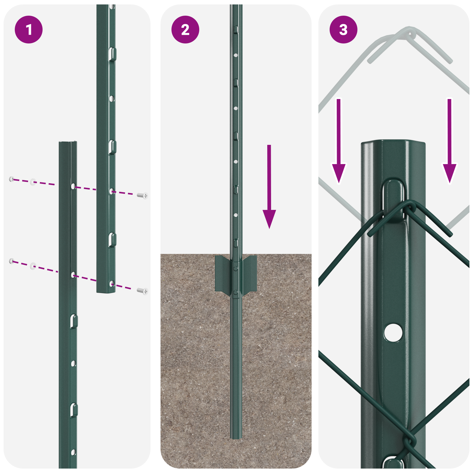 Recinzione a Catena con 10 Pali U Verde 1,5x10 m Acciaio