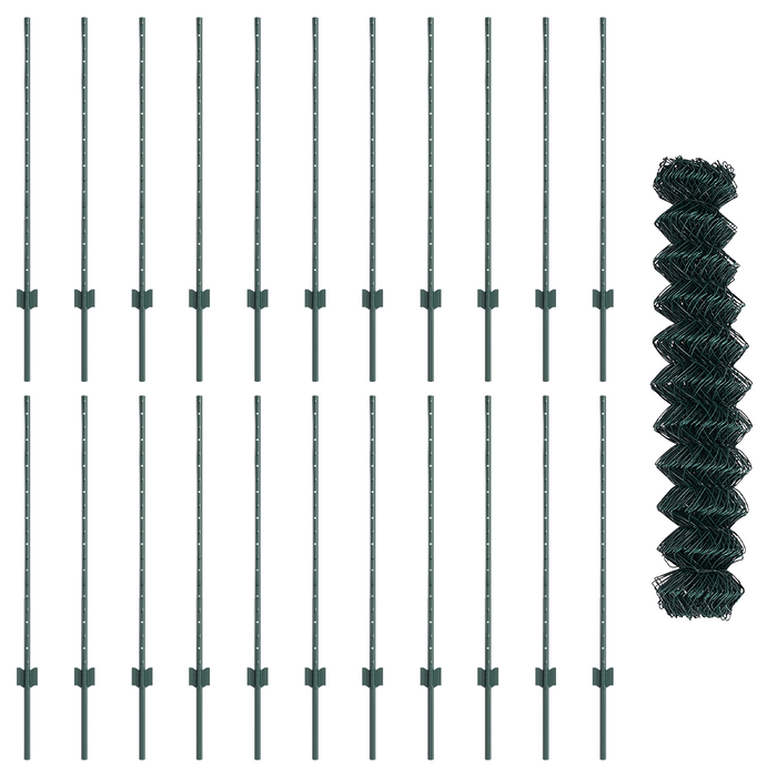 Recinzione a Catena con 22 Post U Verde 1x25 m Acciaio