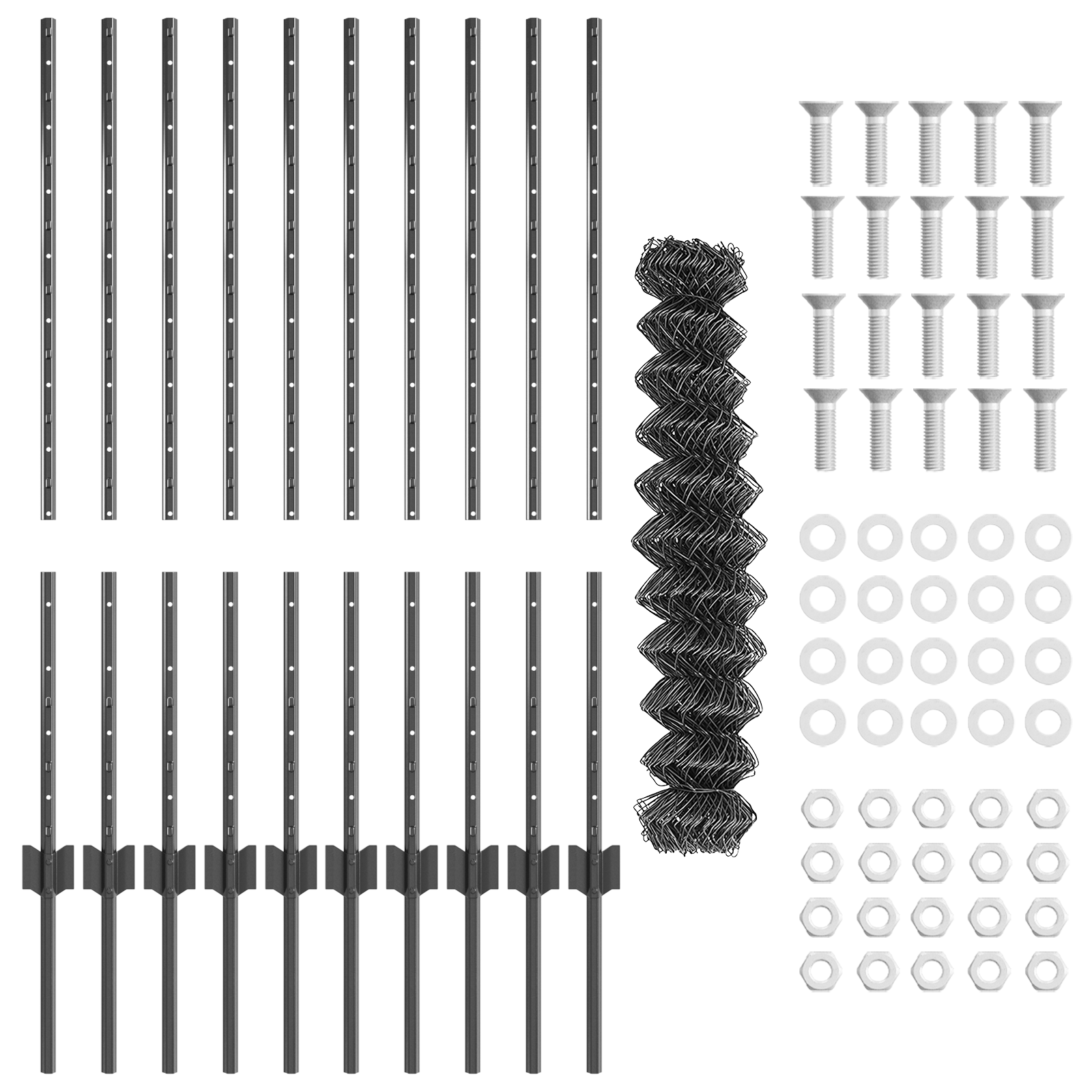 Recinzione a maglie con 20 pali U grigi 1x10 m in acciaio