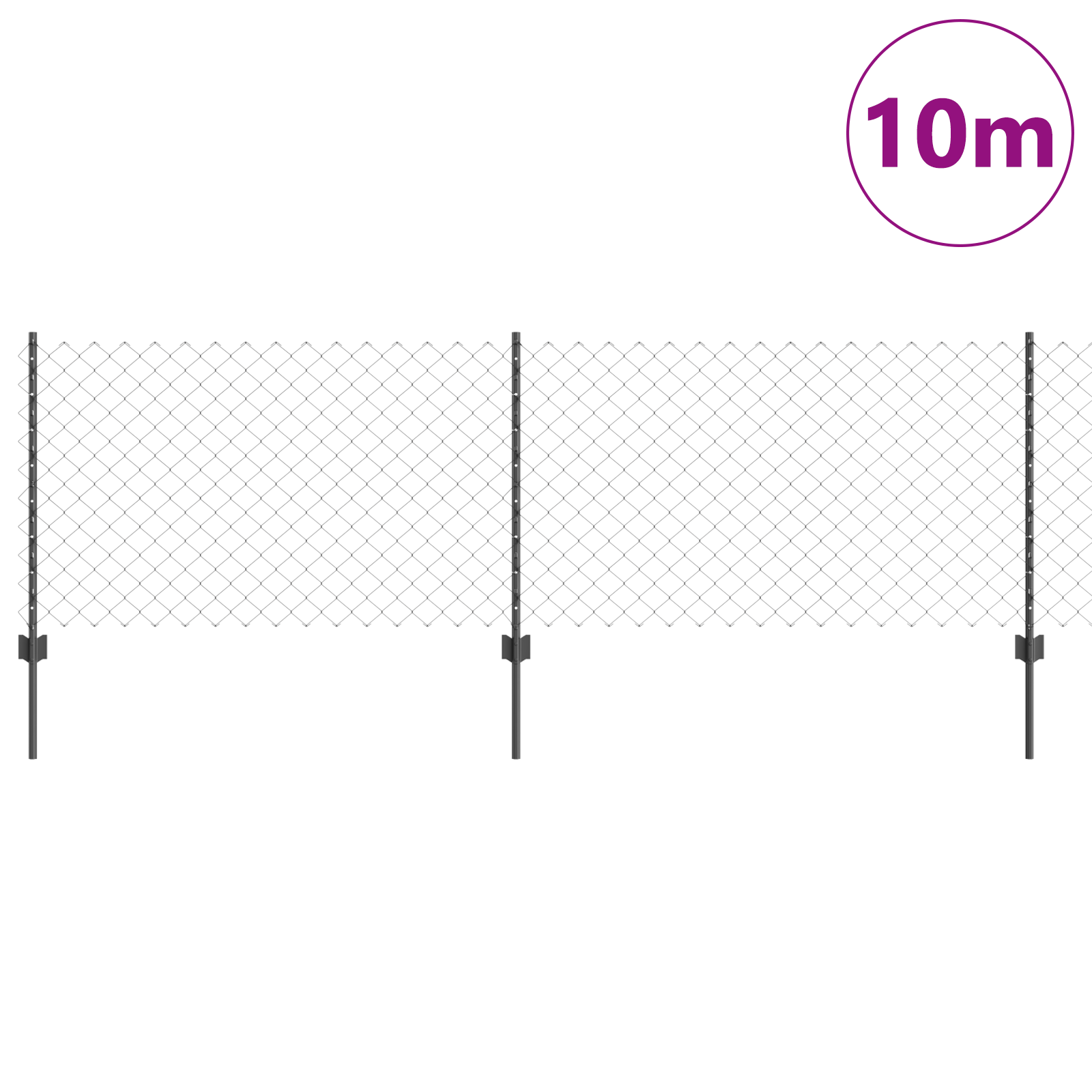 Recinzione a Maglie Chain Link con 10 Pali U Grigio 0.8x10 m Acciaio