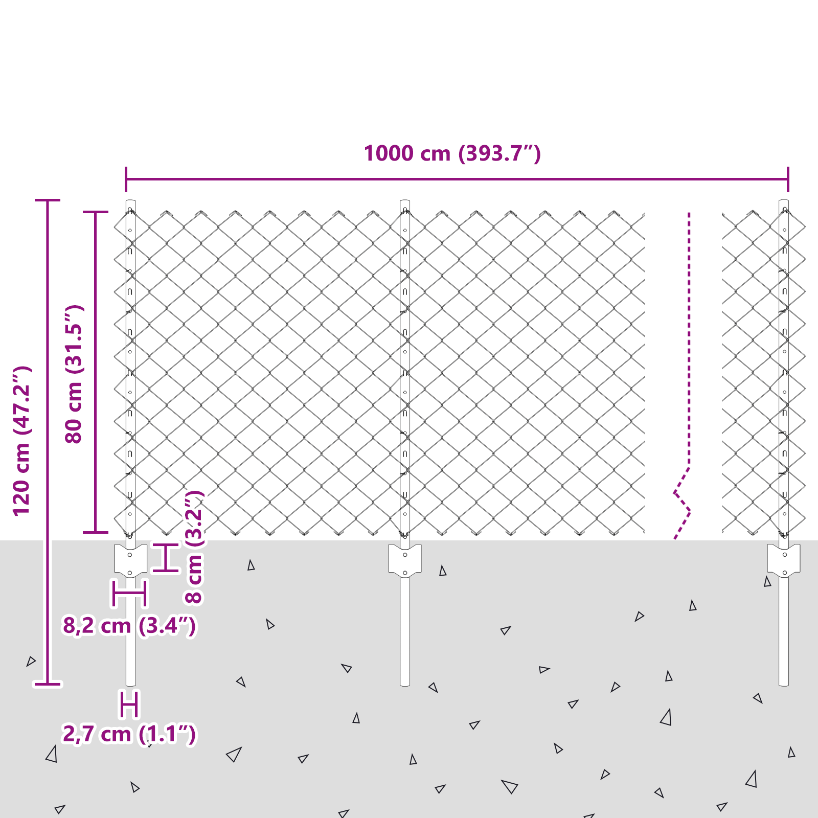Recinzione a Maglie Chain Link con 10 Pali U Grigio 0.8x10 m Acciaio