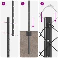 Recinzione a Catena con 44 Pali a U Grigio 1x25 m Acciaio