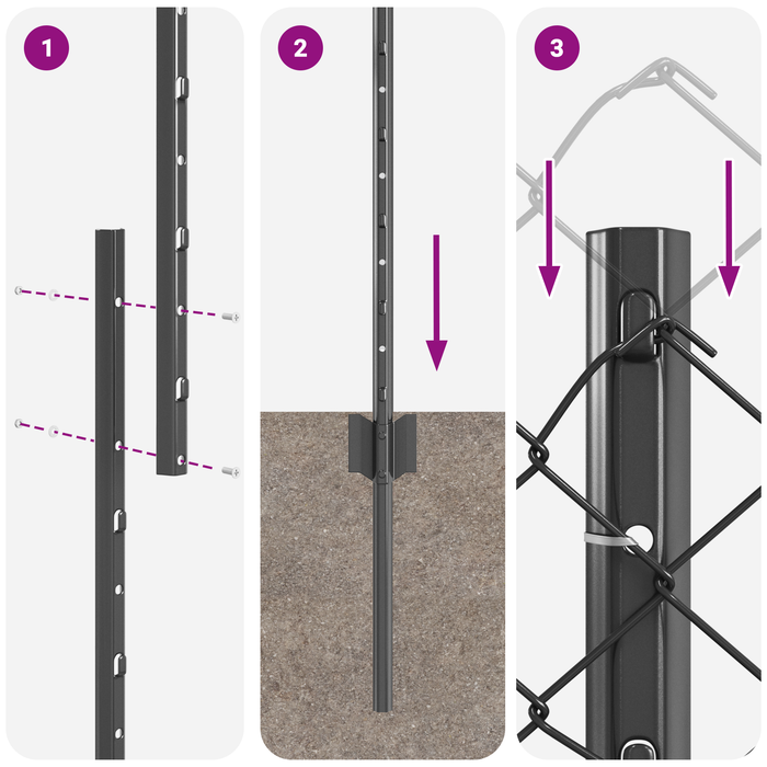 Recinzione a Catena con 44 Pali a U Grigio 1x25 m Acciaio