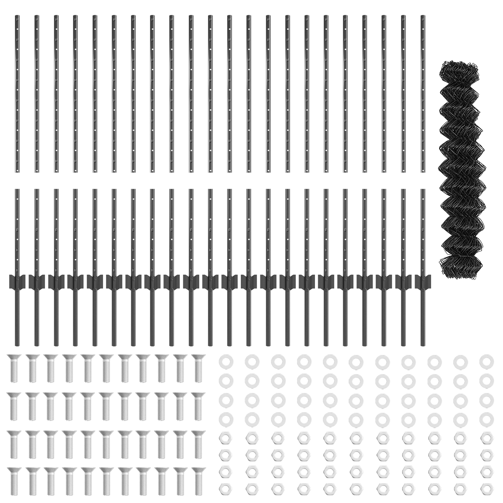 Recinzione a Catena con 44 Pali a U Grigio 1x25 m Acciaio
