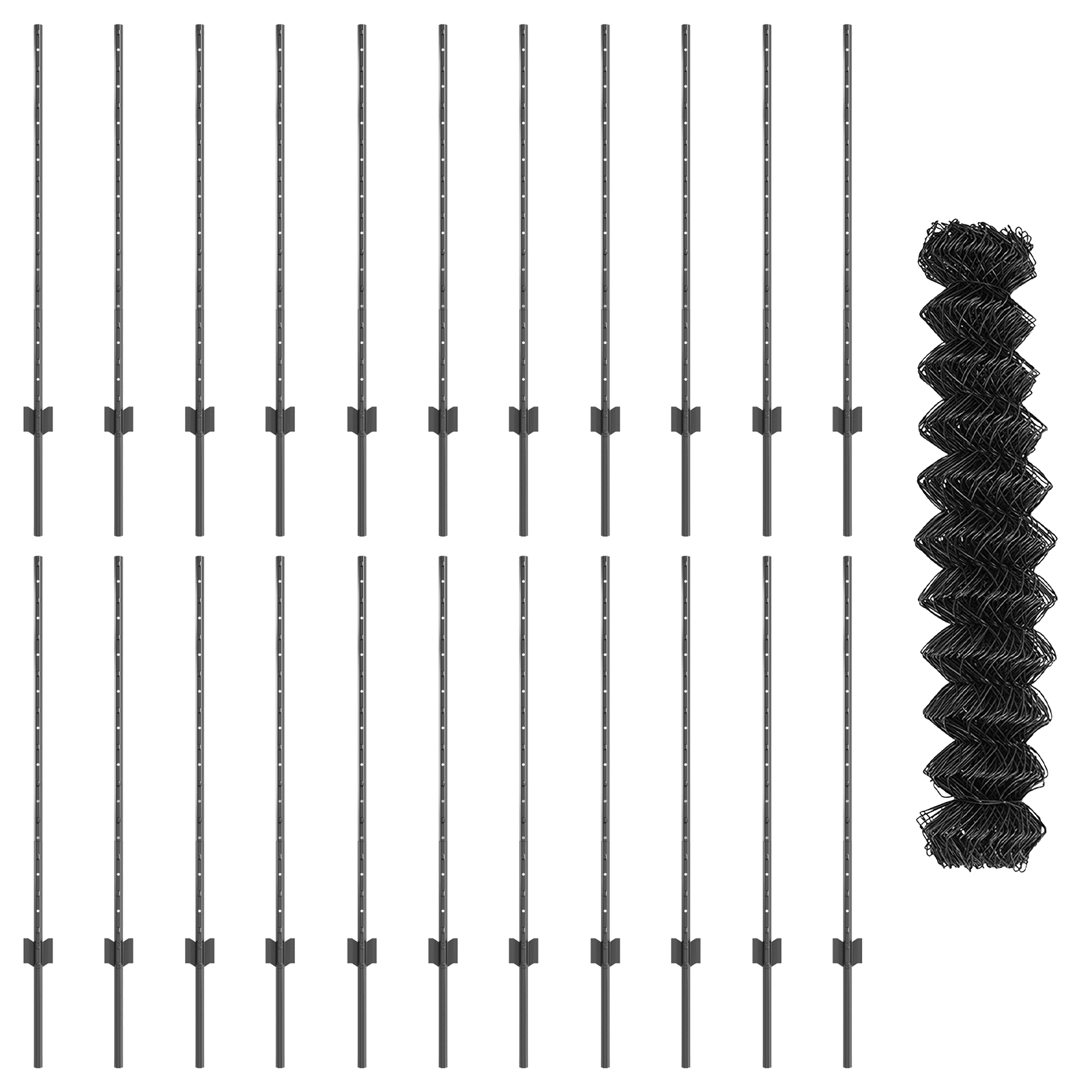 Recinzione a Catena con 44 Pali a U Grigio 1x25 m Acciaio