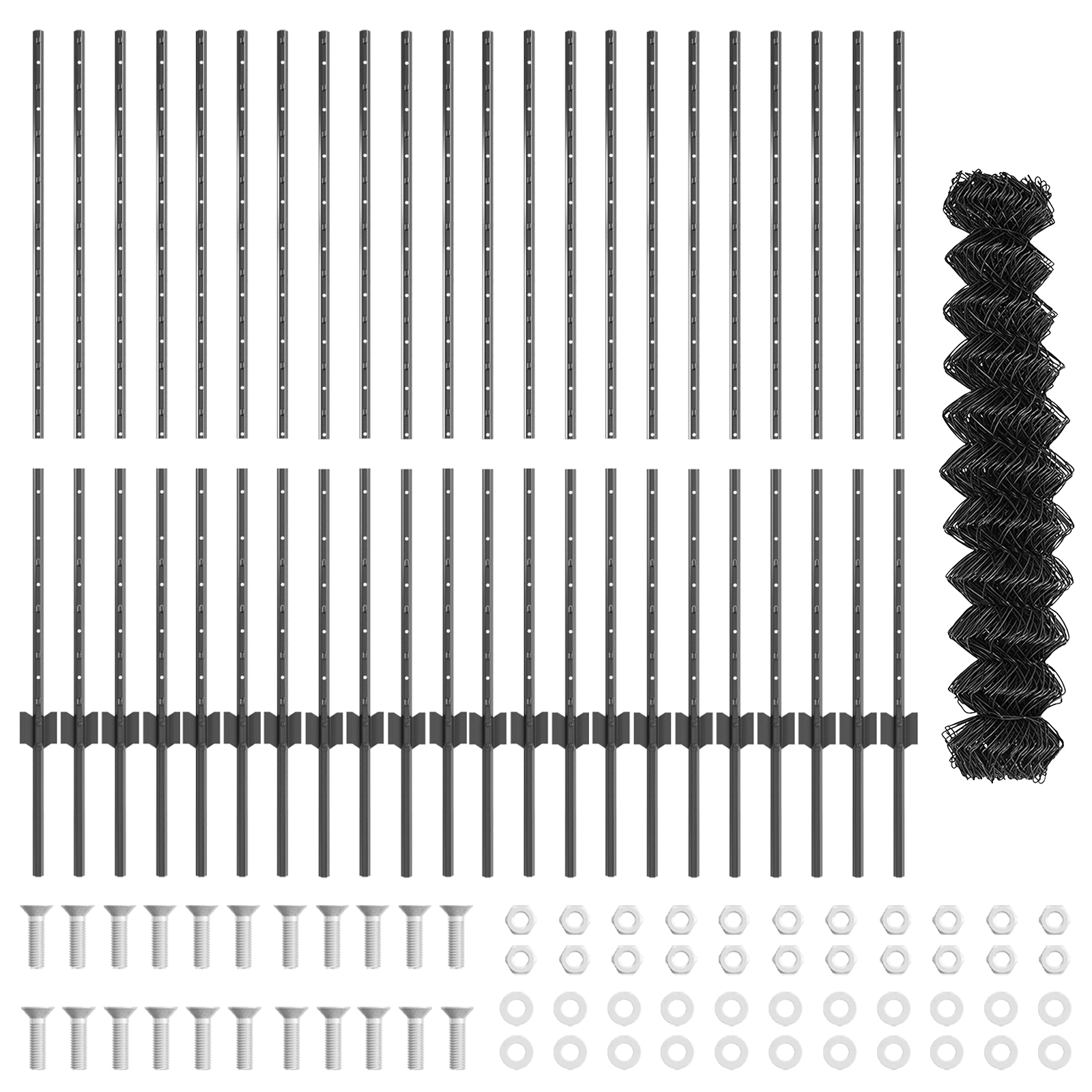 Recinzione in rete metallica con 44 pali a U grigi 1,2x25 m in acciaio