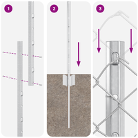 Recinzione a Maglie di Catena con 20 Poste U Argento 1,5x10 m Acciaio