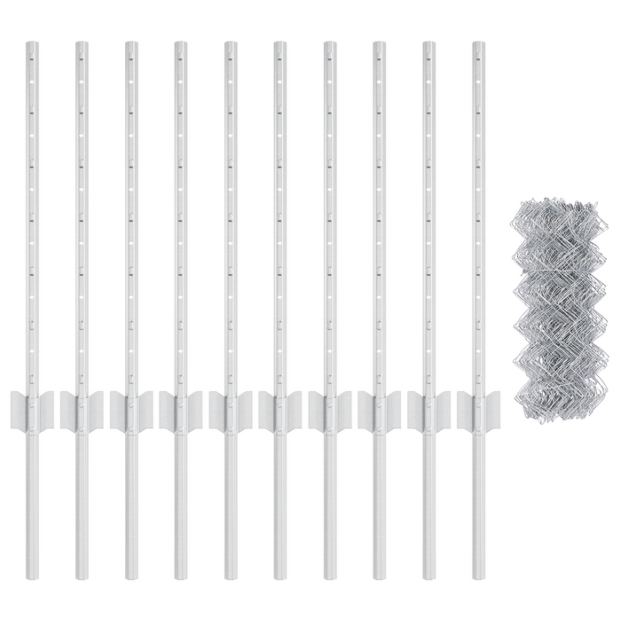 Recinzione a Rete con 10 Pali U Argento 0.6x10 m Acciaio