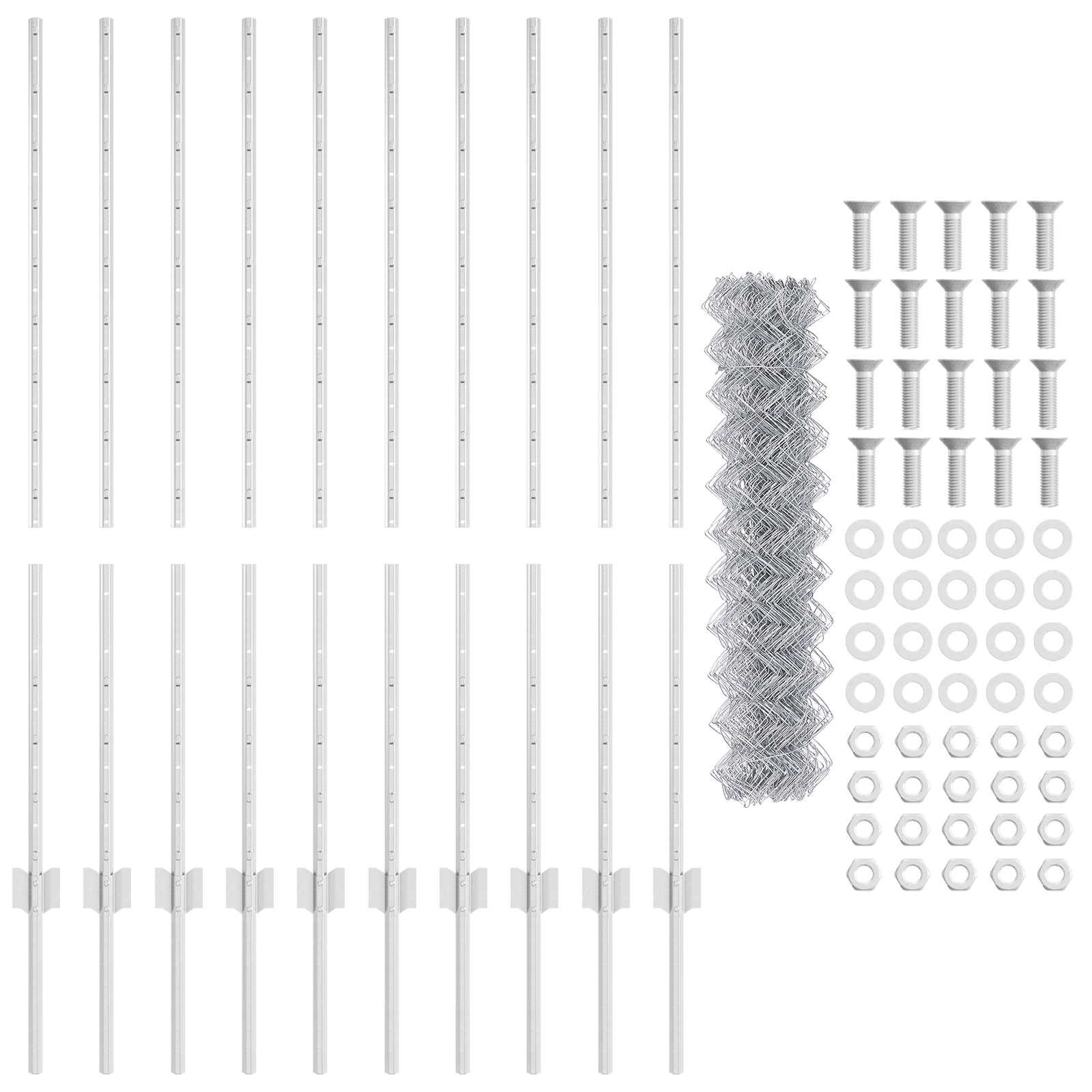 Recinzione a maglie metalliche con 20 pali U Argento 1,2x10 m Acciaio