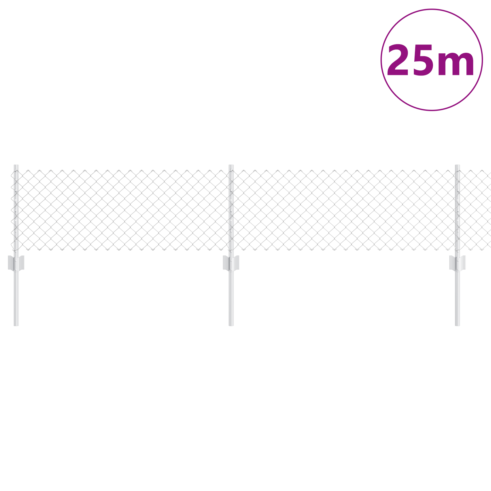 Recinzione a Catena con 22 Pali U Argento 0,4x25 m Acciaio