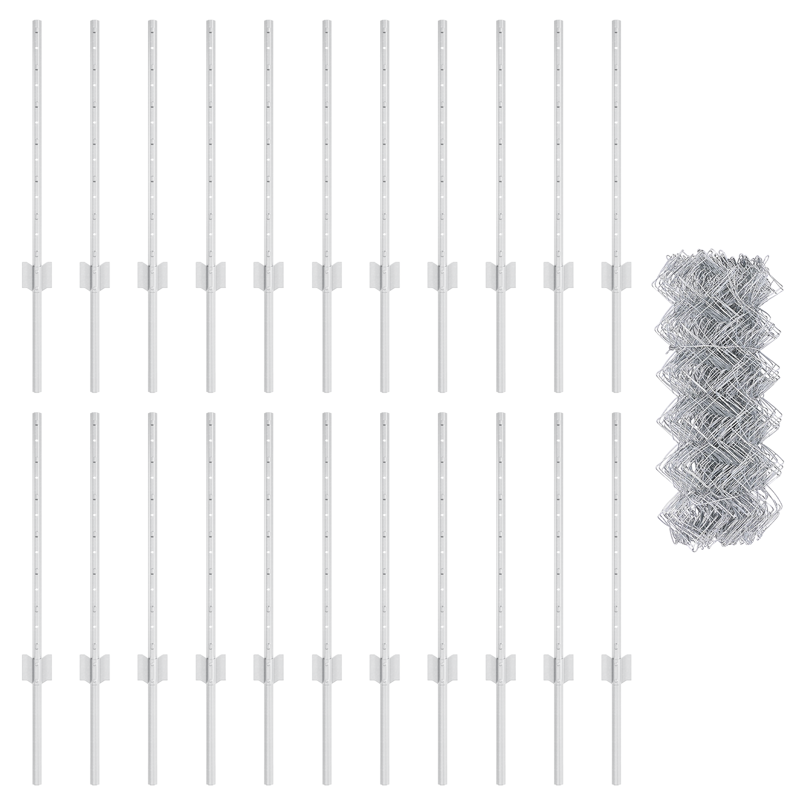 Recinzione a Maglie Metalliche con 22 Post in Argento 0.6x25 m Acciaio