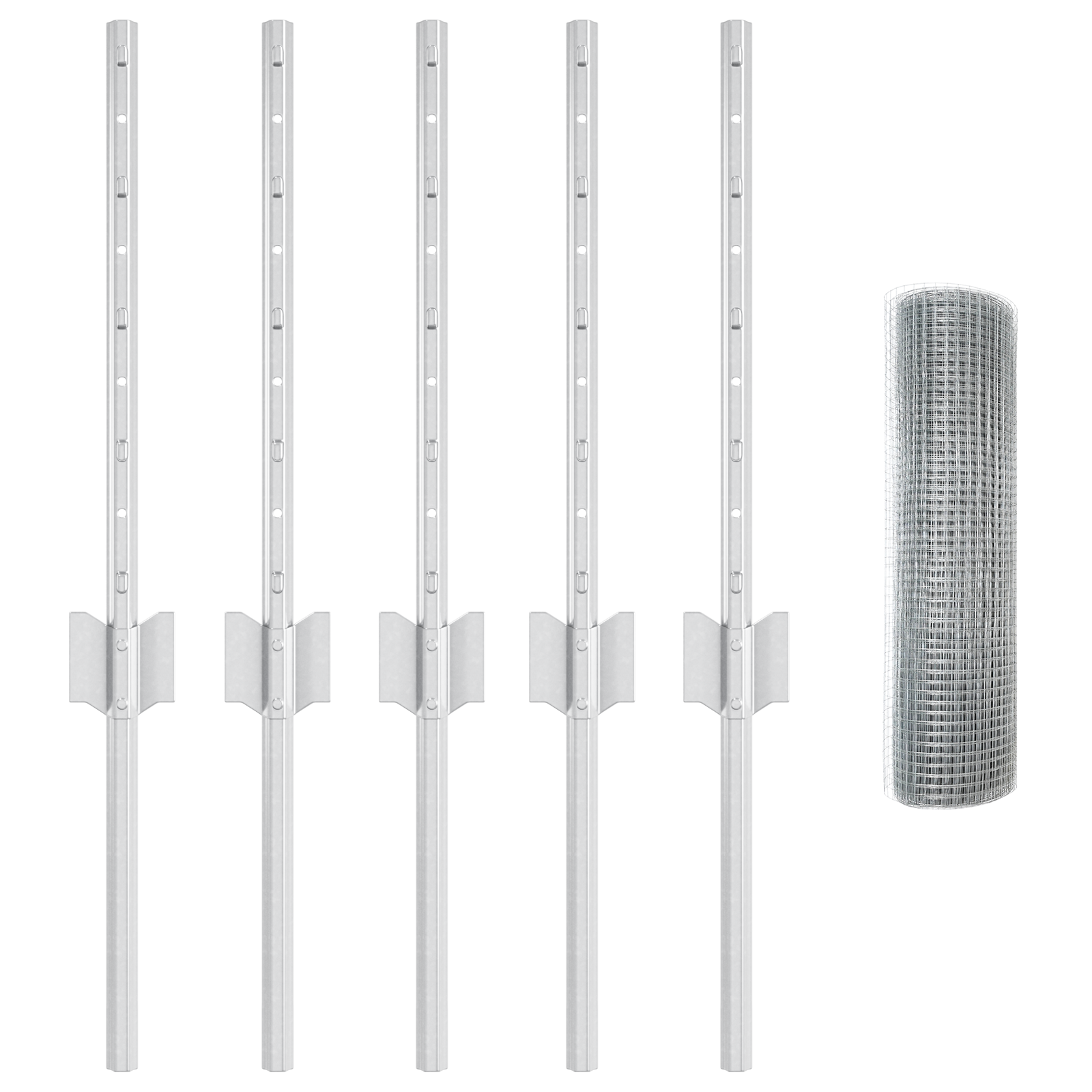 Recinzione in rete saldata con 5 pali U Argento 0.4x10 m Acciaio