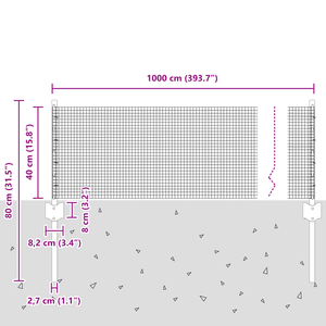 Recinzione in rete saldata con 5 pali U Argento 0.4x10 m Acciaio