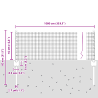 Recinto in Rete Saldata con 5 Pali a U Argento 0.4x10 m Acciaio