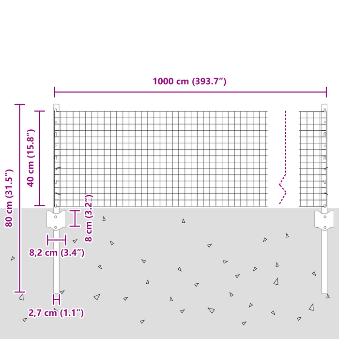 Recinzione in Rete Saldato con 5 Pali U Argento 0.4x10 m Acciaio