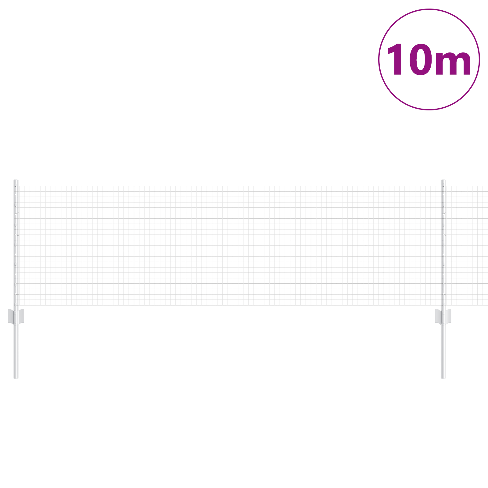 Recinzione in Rete Saldata con 5 Pali a U Argento 0.6x10 m Acciaio