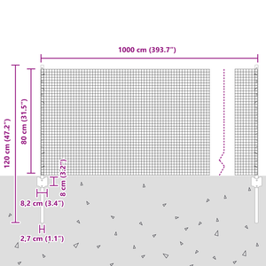 Recinzione in rete saldata con 5 pali a U Argento 0.8x10 m Acciaio