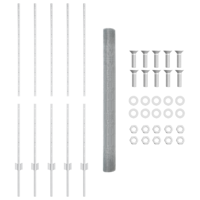 Recinzione in rete saldata con 10 pali U Argento 1.4x10 m Acciaio