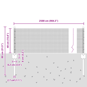 Recinzione in Filo Saldato con 11 Post in U Argento 0.4x25 m Acciaio