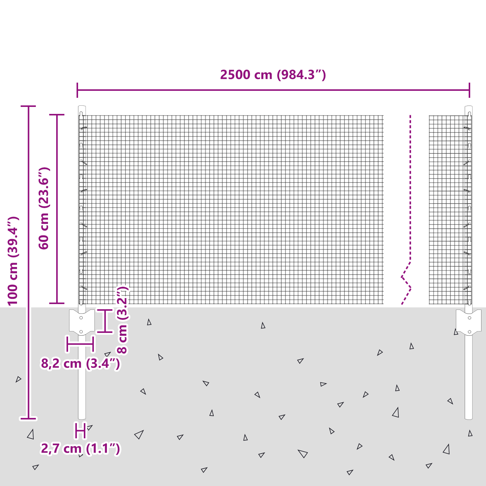 Recinzione in Rete Saldata con 11 Post U Argento 0.6x25 m Acciaio