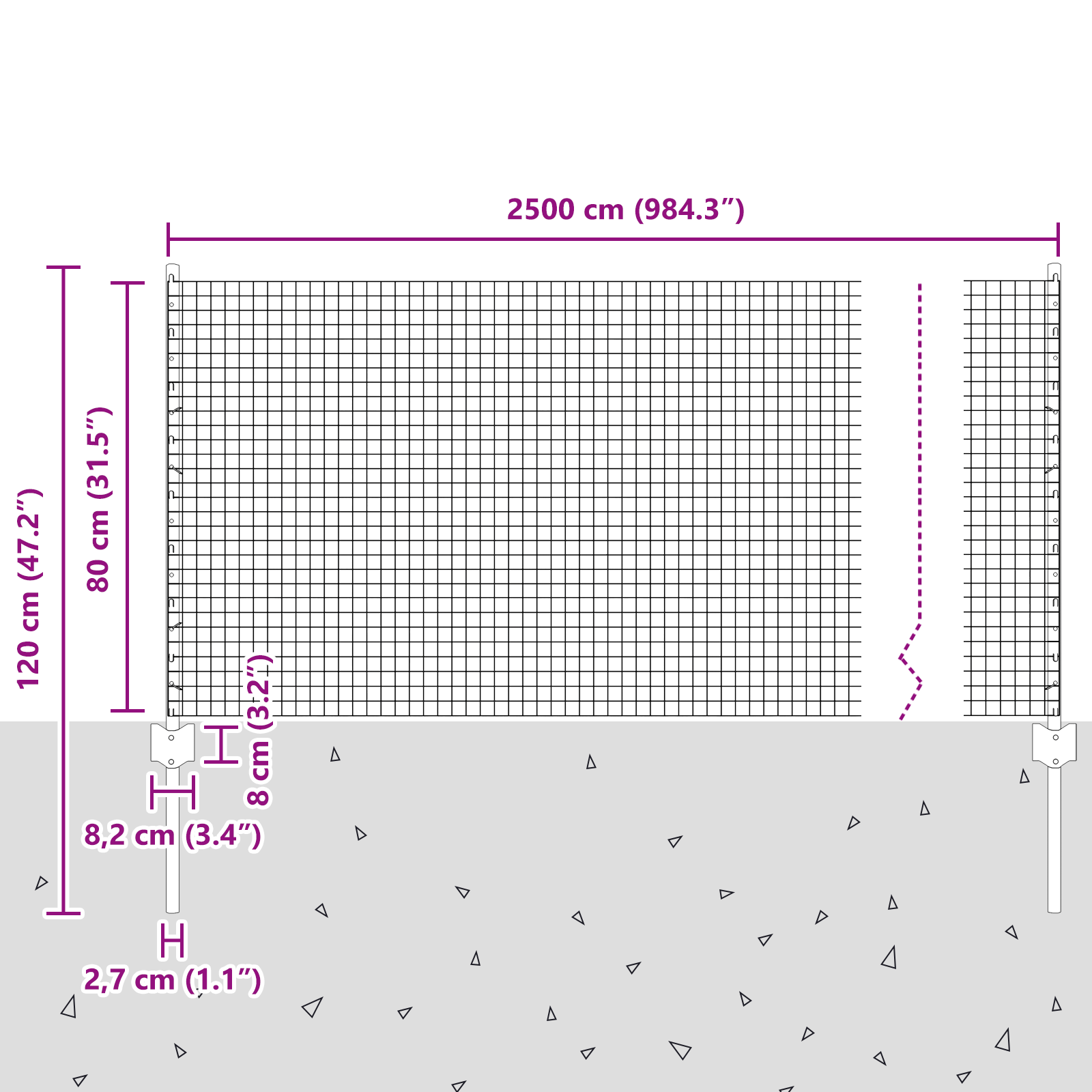 Recinzione in Rete Saldata con 11 U Pali Argento 0.8x25 m Acciaio