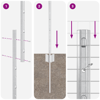 Recinzione in Filo Saldato con 22 Post in U Argento 1.4x25 m Acciaio